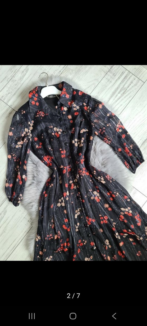 Piliseli Çiçek Desenli Siyah Uzun Elbise - Görsel 2