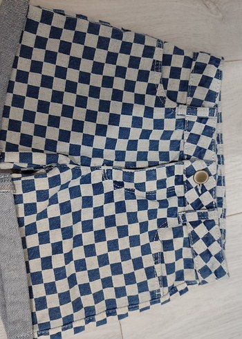 Kareli Denim Kız Şort