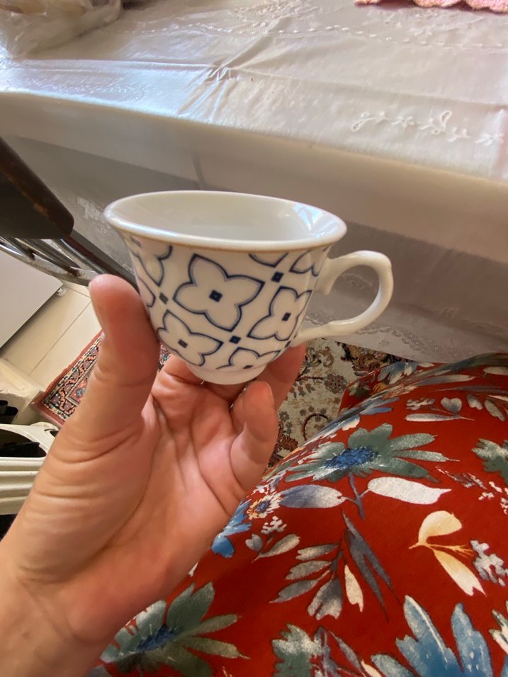 Mavi Desenli Beyaz Fincan ve Tabak Seti - Görsel 2