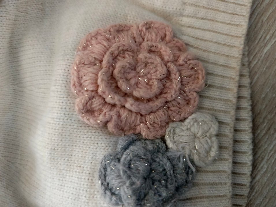 2-5 yaş Çiçek Detaylı Bej Örgü Bere - Görsel 3