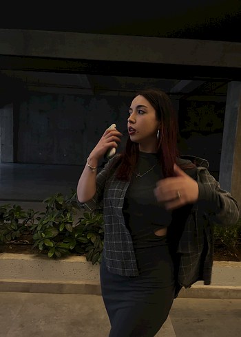 Gri Yüksek Yaka Uzun Denim Elbise - Görsel 2