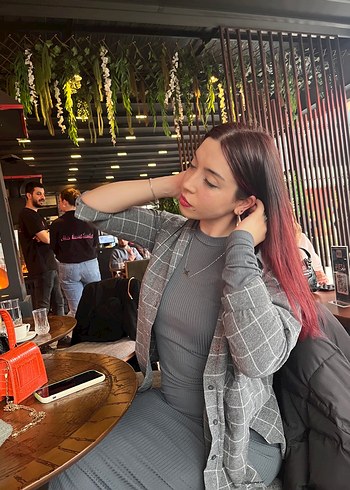 Gri Yüksek Yaka Uzun Denim Elbise - Görsel 3