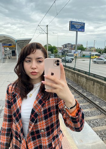 Düğmeli Renkli Kareli Kadın Blazer - Görsel 2