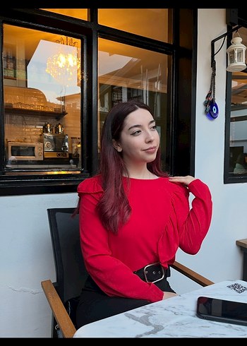 Kırmızı şifon bluz - Görsel 2