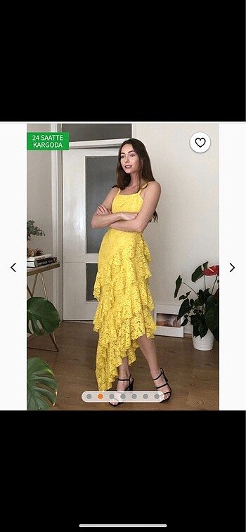 Trendyol & Milla Sarı fırfırlı abiye elbise