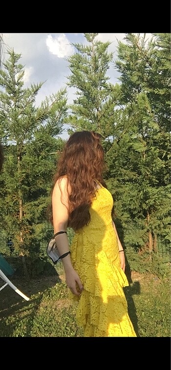 36 Beden sarı Renk Sarı fırfırlı abiye elbise