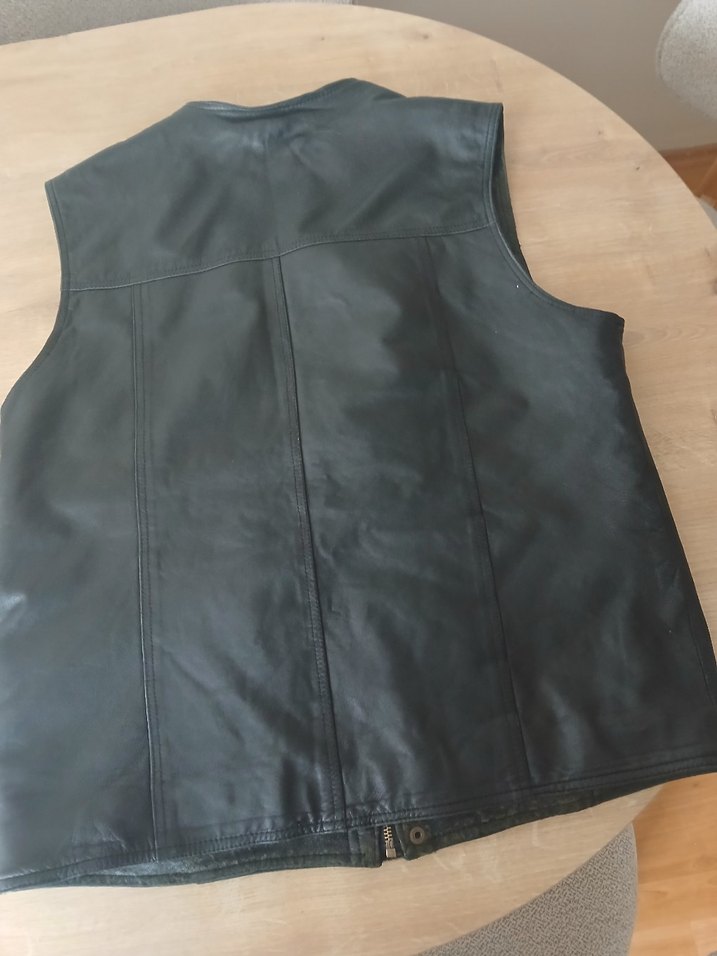 Erkek Siyah Deri Biker Yelek - Görsel 2