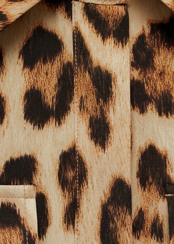 s Beden Mango Kolsuz Leopar Desenli Midi Elbise