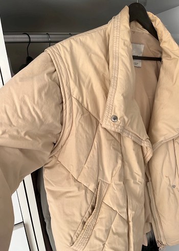 Pull and Bear Bej Midi Kadın Fermuarlı Mont