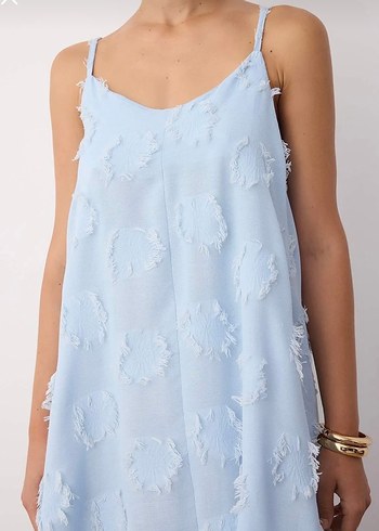 Mavi İpli Nakışlı Uzun Kadın Elbise - Görsel 2