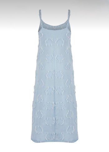 Mavi İpli Nakışlı Uzun Kadın Elbise - Görsel 5