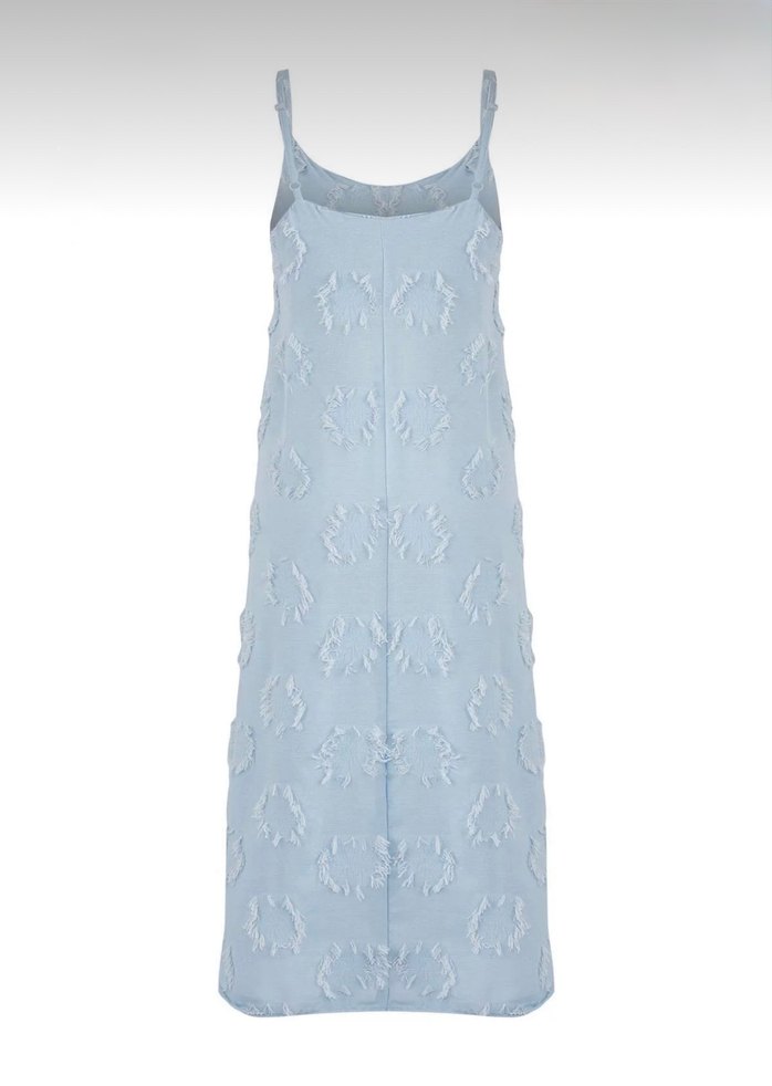 Mavi İpli Nakışlı Uzun Kadın Elbise - Görsel 5