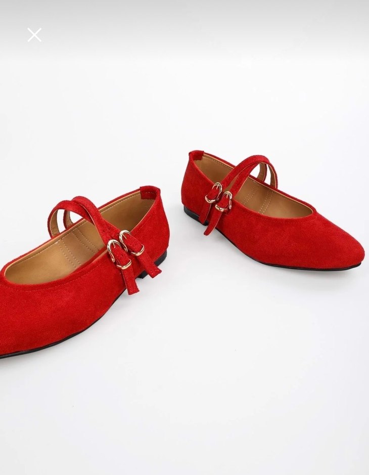 Kırmızı Süet Tokalı Kadın Babet - Görsel 5