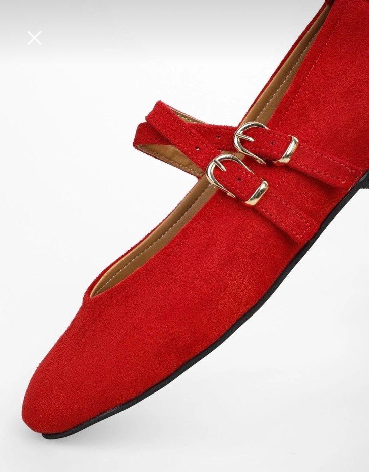 Kırmızı Süet Tokalı Kadın Babet - Görsel 4