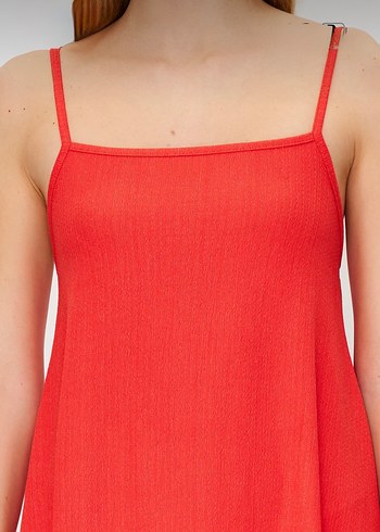 Kırmızı Askılı Uzun Salaş Elbise - Görsel 4