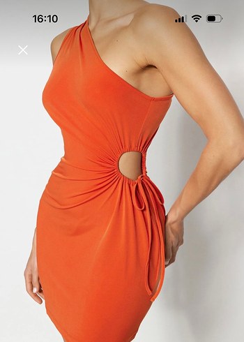 Turuncu Drapeli Mini Elbise - Görsel 4