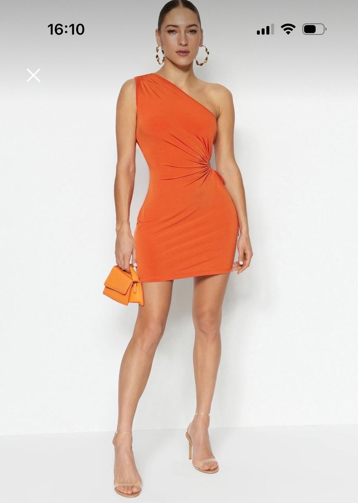 Turuncu Drapeli Mini Elbise - Görsel 2
