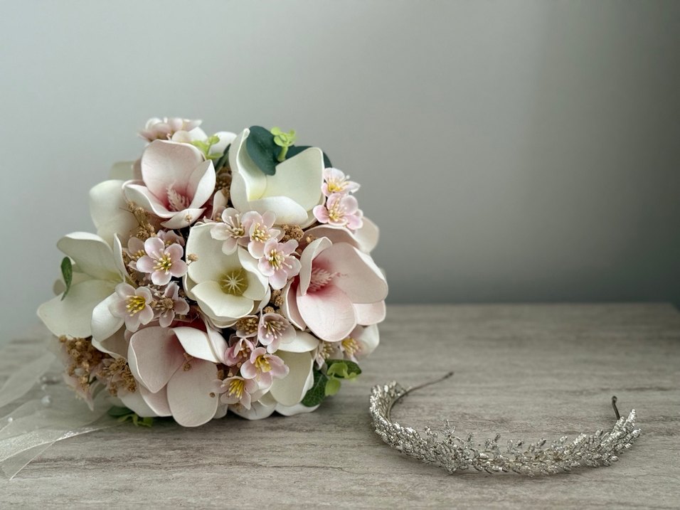 Dantel Detaylı Pastel Pembe Vintage Gelin Buketi - Görsel 2