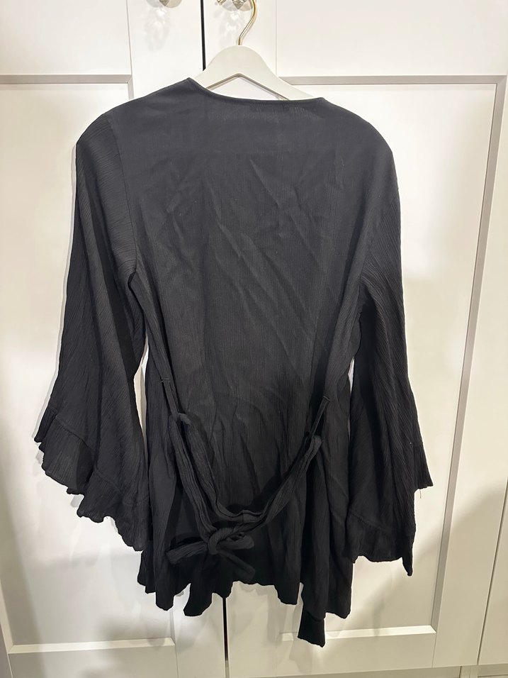 Siyah Uzun Kollu Midi Keten Hırka - Görsel 4