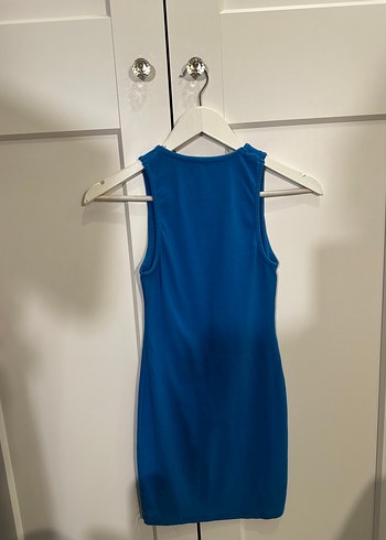 Düz Kesim Mavi Kolsuz Mini Elbise - Görsel 3