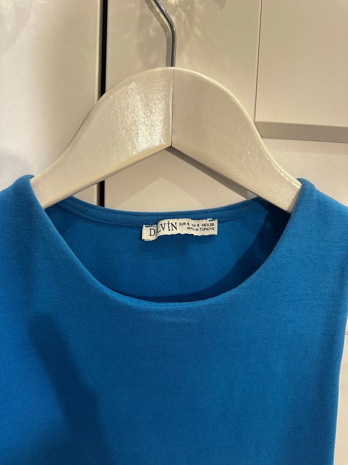 Düz Kesim Mavi Kolsuz Mini Elbise - Görsel 2