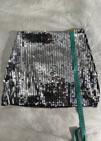 Gri Payetli Mini Etek - Görsel 2