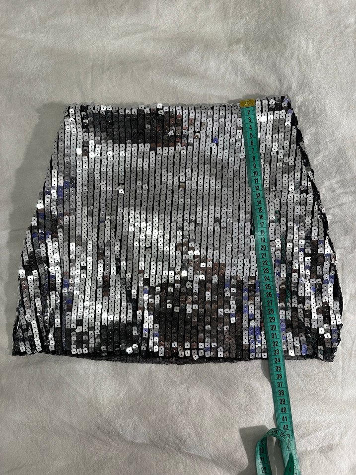 Gri Payetli Mini Etek - Görsel 2