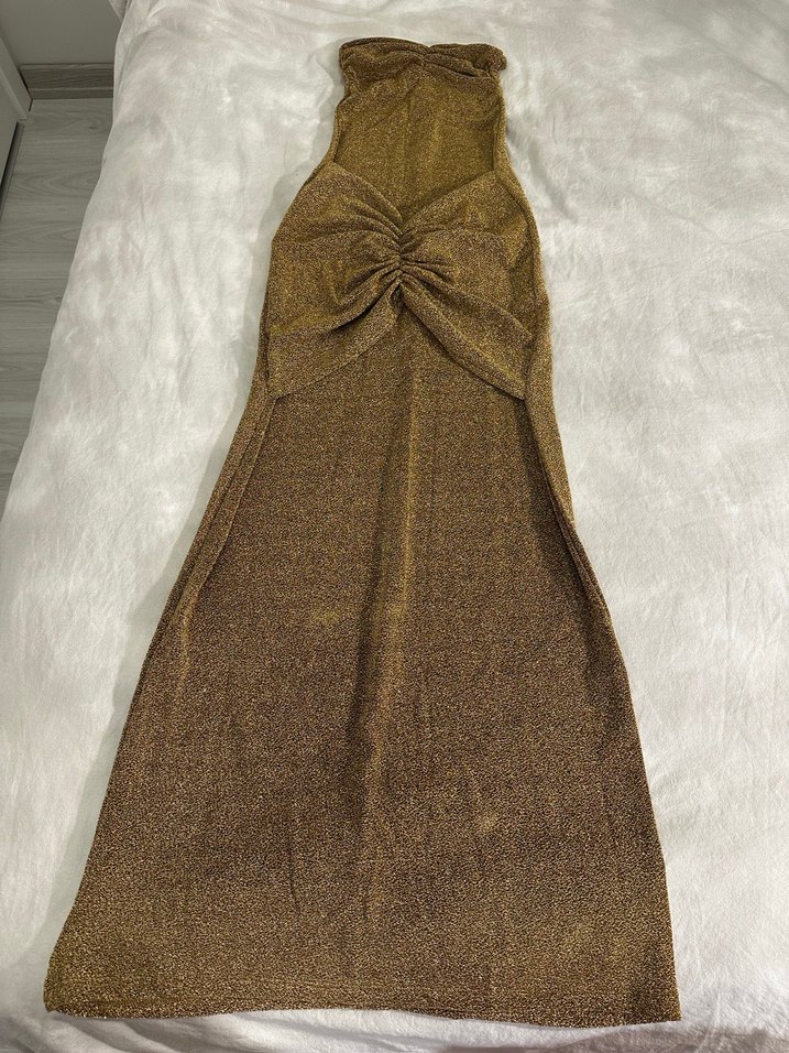 Parlak Yılan Desenli Uzun Abiye Elbise - Görsel 3