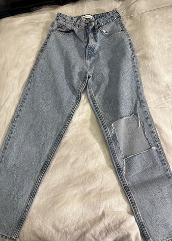 Kadın Gri Denim Midi Boy Rahat Kesim Jean - Görsel 2