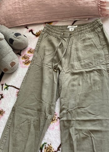 Kadın Bej Pamuk Rahat Kesim Düğmeli Pantolon - Görsel 4