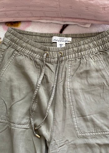 Kadın Bej Pamuk Rahat Kesim Düğmeli Pantolon - Görsel 2