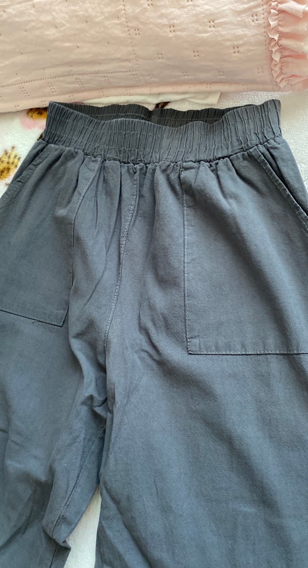 Gri Kadın Pamuklu Salaş Kumaş Pantolon - Görsel 2