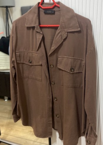 Düğmeli Kahverengi Keten Kadın Gömlek - Görsel 3