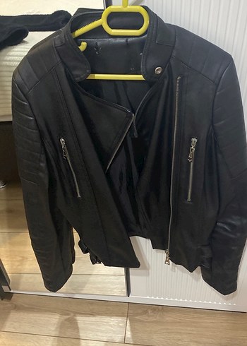 Kadın Siyah Deri Biker Ceket - Görsel 3