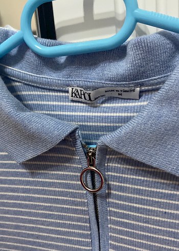 Mavi Çizgili Fermuarlı Kadın Sweatshirt - Görsel 2