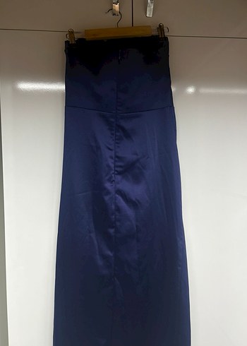 Lacivert Drapeli Uzun Straplez Abiye Elbise - Görsel 3