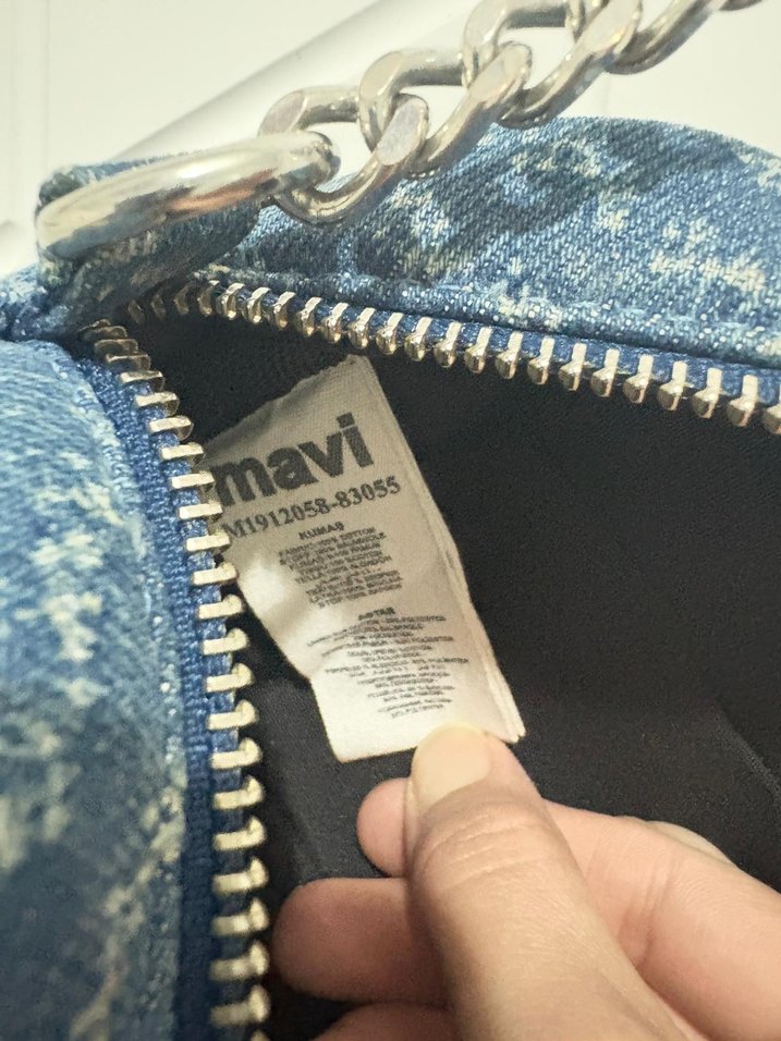 Zincir Detaylı Mavi Denim Kadın Çanta - Görsel 3