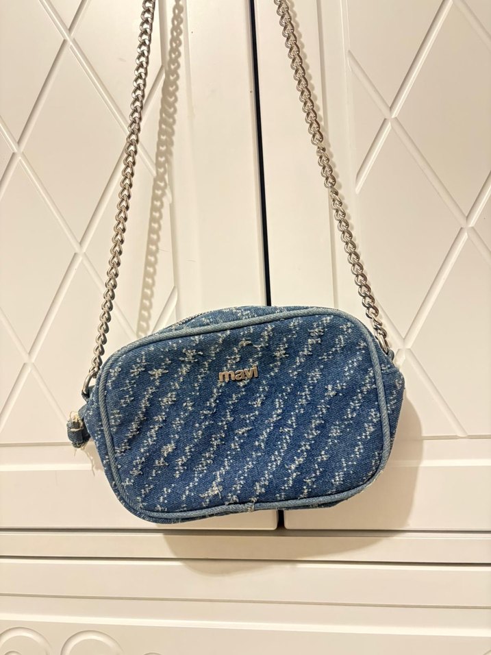 Zincir Detaylı Mavi Denim Kadın Çanta - Görsel 2