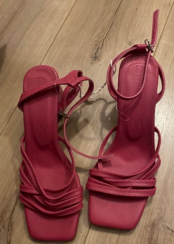 Pembe Deri Kadın Topuklu Sandalet - Görsel 3