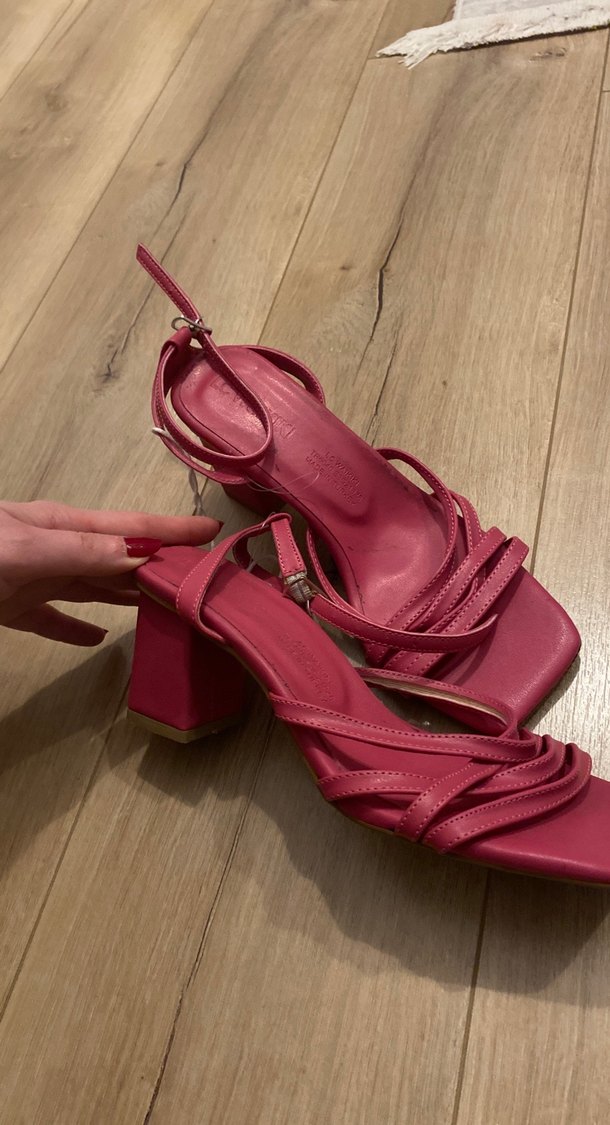 Pembe Deri Kadın Topuklu Sandalet - Görsel 2