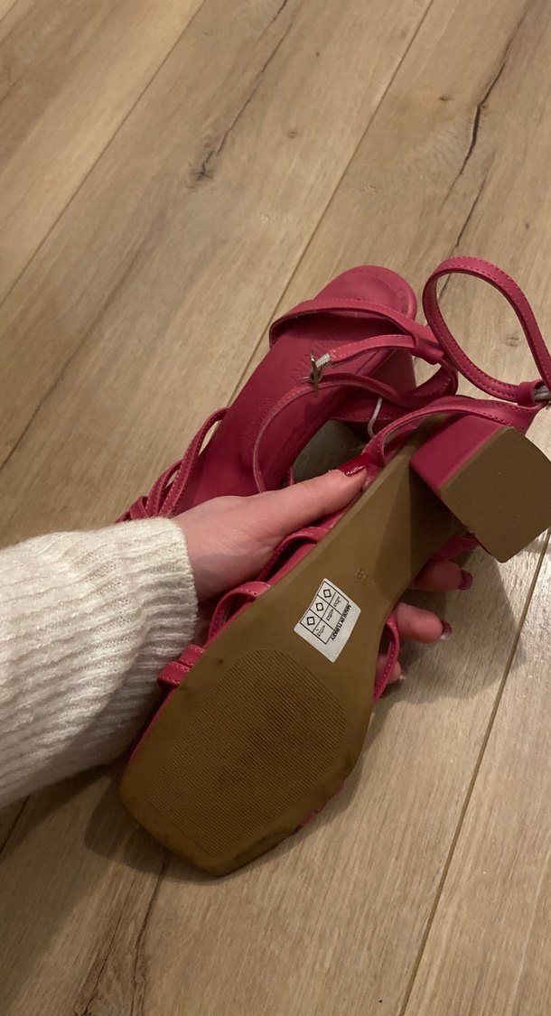 Pembe Deri Kadın Topuklu Sandalet - Görsel 4