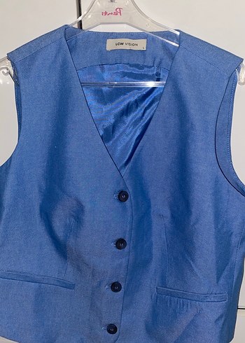 Düğmeli Mavi Denim Kadın Yelek - Görsel 2