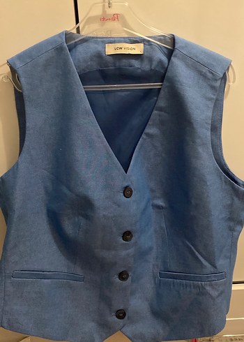 Düğmeli Mavi Denim Kadın Yelek - Görsel 3