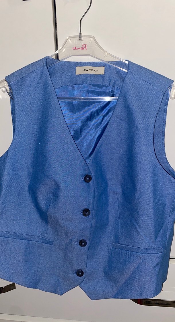 Düğmeli Mavi Denim Kadın Yelek - Görsel 2