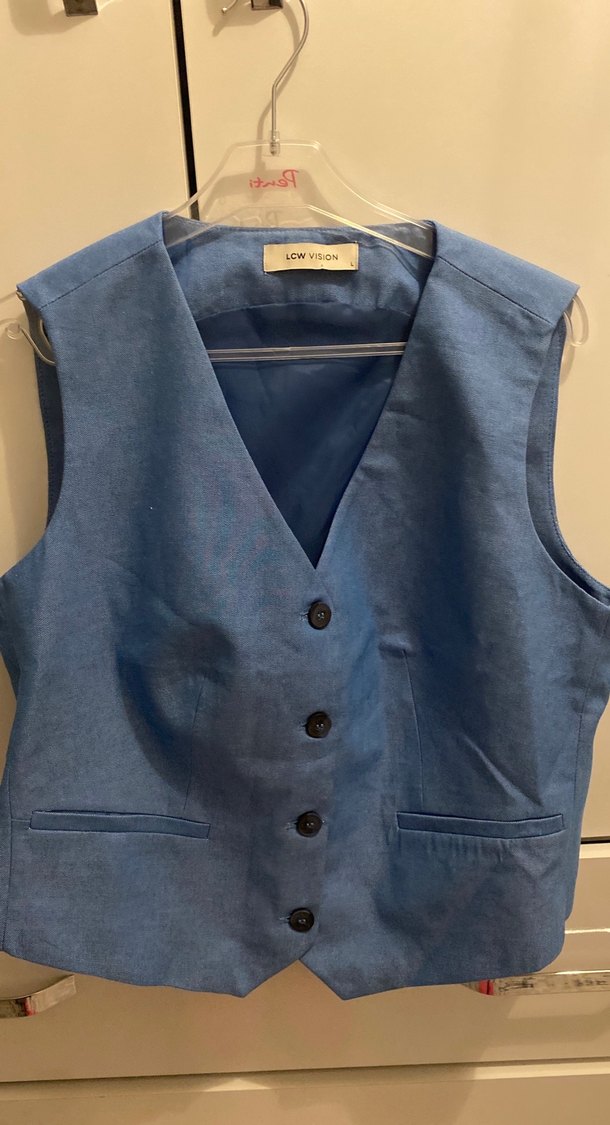 Düğmeli Mavi Denim Kadın Yelek - Görsel 3