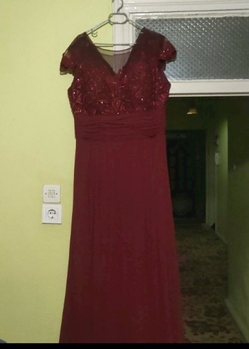 Bordo Uzun Drapeli V Yakalı Abiye Elbise - Görsel 2