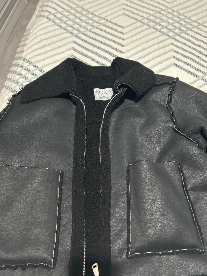 Deri Siyah Kadın Ceket Midi Boy Fermuarlı - Görsel 2