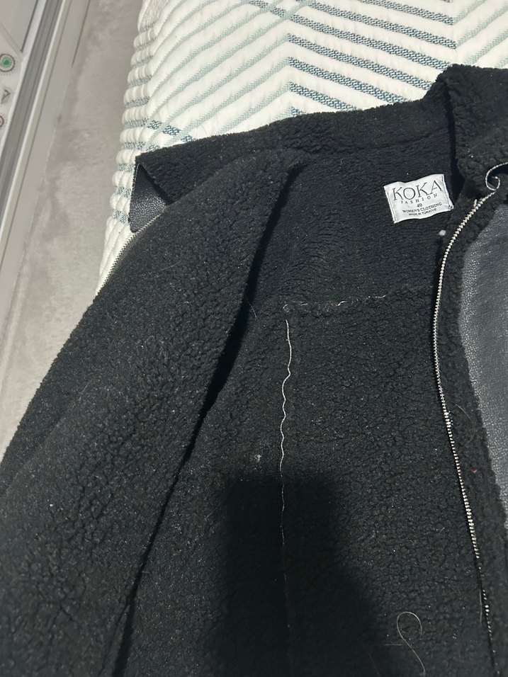 Deri Siyah Kadın Ceket Midi Boy Fermuarlı - Görsel 3