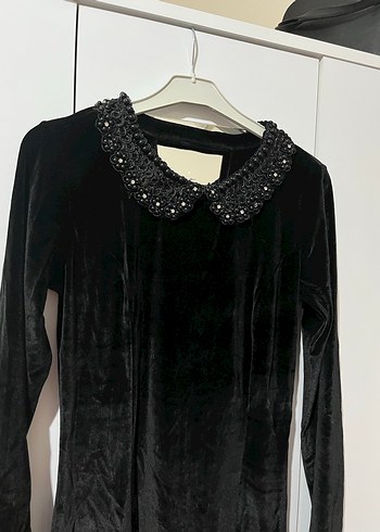 Siyah Uzun Kollu Gotik Kadife Elbise - Görsel 2