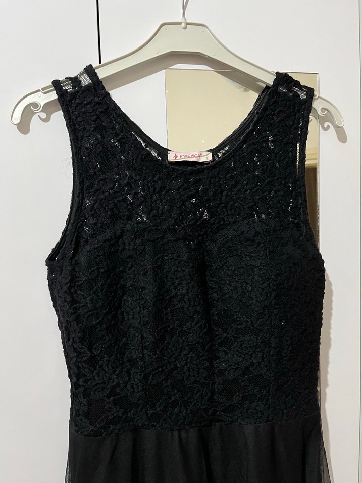 Siyah Dantel Detaylı Uzun Kadın Elbise - Görsel 2